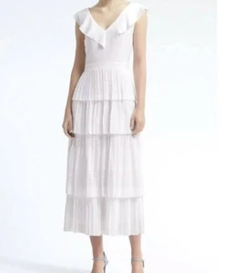Vestido para mujer Banana Republic blanco MIDI talla 14 niveles plisado corte láser boda - Imagen 1 de 9