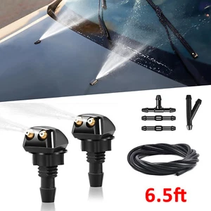 2Pcs Front Windshield Washer Nozzle Wiper Water Spray Jet + 6.5ft Hose Connector - Picture 1 of 12