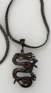 Sterling Silver 925 Dragon Fantasy Pendant Necklace 23 Inch Vintage 24g - Picture 1 of 11