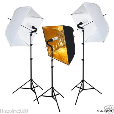 Square Softbox Photography Studio Video Photo Lighting 3 Bulbs 3 Light Stand Kit - Image 1 of 4