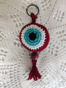 Traditional Greek Keychain Handmade Knitting  ''Lucky Blue Eye''  Needlework - Picture 1 of 9