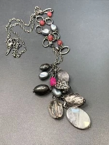 Vintage Halskette Anhänger Rosa Grau Charm Hänger 32" Signiert NY - Bild 1 von 12