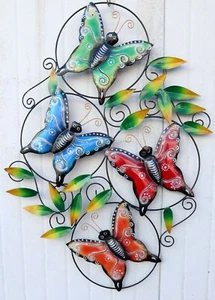Panel With Butterflies IN Metal Textured And Colourful Hand CM 70x53 Doll Flair - Picture 1 of 6