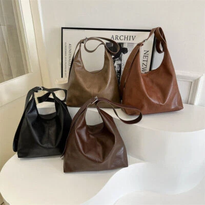 Womens Casual Commuting Tote Bag Large Handbag Faux Leather Retro Shoulder Bag！！ - Image 1 of 4