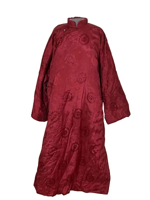 Chinese Burgundy Winter / Padded  Silk Damask Robe - Image 1 of 4