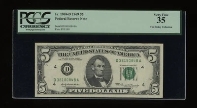 DBR 1969 $5 FRN Cleveland Fr. 1969-D PCGS 35 Serial D38180848A - Image 1 of 2