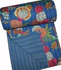 Magnifique couvre-lit imprimé fruits bleus fait main coton Kantha courtepointe jeter couvre-lit