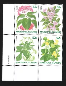 OPC 1991 Islas Marshall Bloque de 4 Flores Sc#395-398b MNH 49431 - Imagen 1 de 1