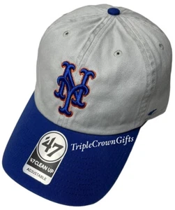 MLB New York Mets ('47 Brand) Two Tone Clean Up Hat Adjustable Gray Royal - Picture 1 of 5