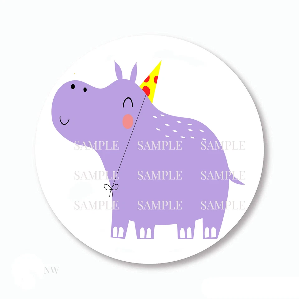 30 pegatinas de álbum de recortes de 1,5" para fiestas de cumpleaños de hipopótamo púrpura Foto 1 de 1