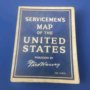 Vintage SERVICEMAN'S MAP of the UNITED STATES Harvey Booklet Rand McNally WWII - Bild 1 von 5
