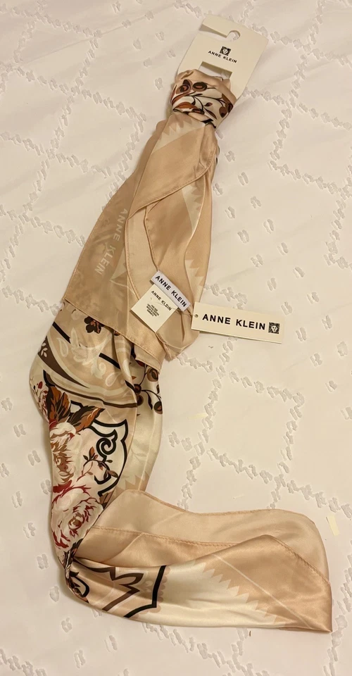 Anne Klein Head Square Scarf Kerchief Floral Chestnut  Elegant NWT - Image 1 of 4
