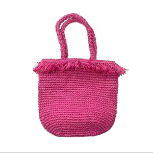 Melrose and Market Palmer Straw Tote Women Handbag Pink Shock NWT - Picture 1 of 3