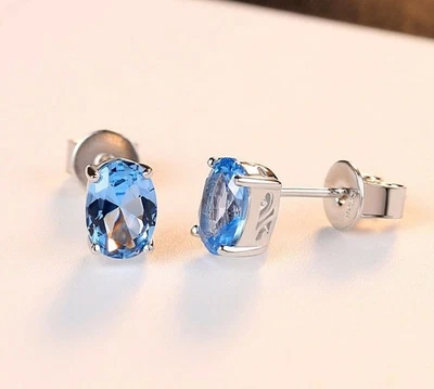 BENIAMINO Damen Ohrringe Ohrstecker 925er Sterling Silber Blau Topas 1,8 ct OVP - Bild 1 von 4