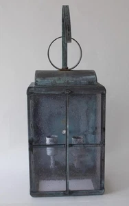 Antique Copper Outdoor Lantern Style Porch Light Great Patina 17" Tall w/Handle - Picture 1 of 10