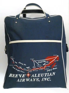 Borsa da viaggio vintage Reeves Aleutian Airways bianca e blu originale - Foto 1 di 6