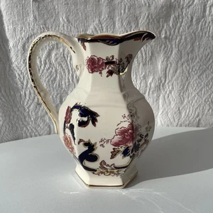 Jarra de piedra de hierro de albañiles azul mandalay floral dorado impresa y pintada hecha en Inglaterra - Imagen 1 de 13