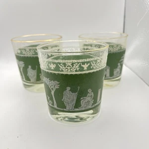 3 SELTENE JEANETTE Jasperware griechisch griechisch grün Glas NIEDRIGE KUGEL Becher Vintage - Bild 1 von 7