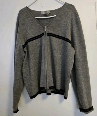 Deane & белый свитер женщин XL мериносовой шерсти V шеи серый молнии кардиган повседневный - Изображение 1 из 4