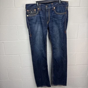 Pantalones de mezclilla True Religion Ricky Big QT para hombre 38x35 azules hechos en EE. UU. puntada gruesa solapa - Imagen 1 de 21