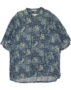 PIERRE CARDIN Mens Short Sleeve Shirt XL Navy Blue Patchwork Rayon AQ06 - Picture 1 of 3