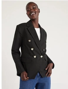 Blazer Doble Pecho Algodón Negro Montaje Libre Botones Dorados Talla M NUEVO - Imagen 1 de 12