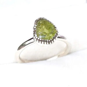 Natural Raw Peridot Stack Ring 925 Sterling Silver Peridot Birthstone Ring-RR451 - Picture 1 of 5