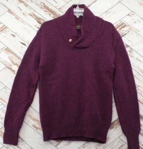 Vintage Eddie Bauer Sweater Men's Medium Purple Wool Blend Shawl Neck Button USA - Picture 1 of 8