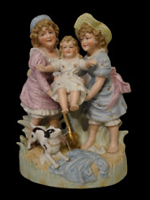 ANTIQUE VICTORIAN GROUP PORCELAIN NUMBERED CHILDREN DOG GERMANY ? PEARLS