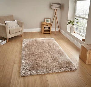 MONTANA SHAGGY RUG BEIGE EXTRA HEAVY SUPER SOFT LUXURY DEEP 8CM PLUSH PILE - Picture 1 of 3