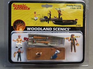 WOODLAND SCENICS FAMILY FISHING O GAUGE train figures boat dock pole WDS2756 NEW - Picture 1 of 1