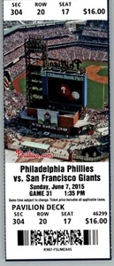 San Francisco Giants vs Philadelphia Phillies 6/7/2015 Ticket Odubel Herrera HR - Picture 1 of 2