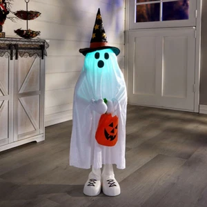 3 Ft Adorable LED Lighted Ghost Trick-Or-Treater Halloween Porch Greeter - Picture 1 of 4