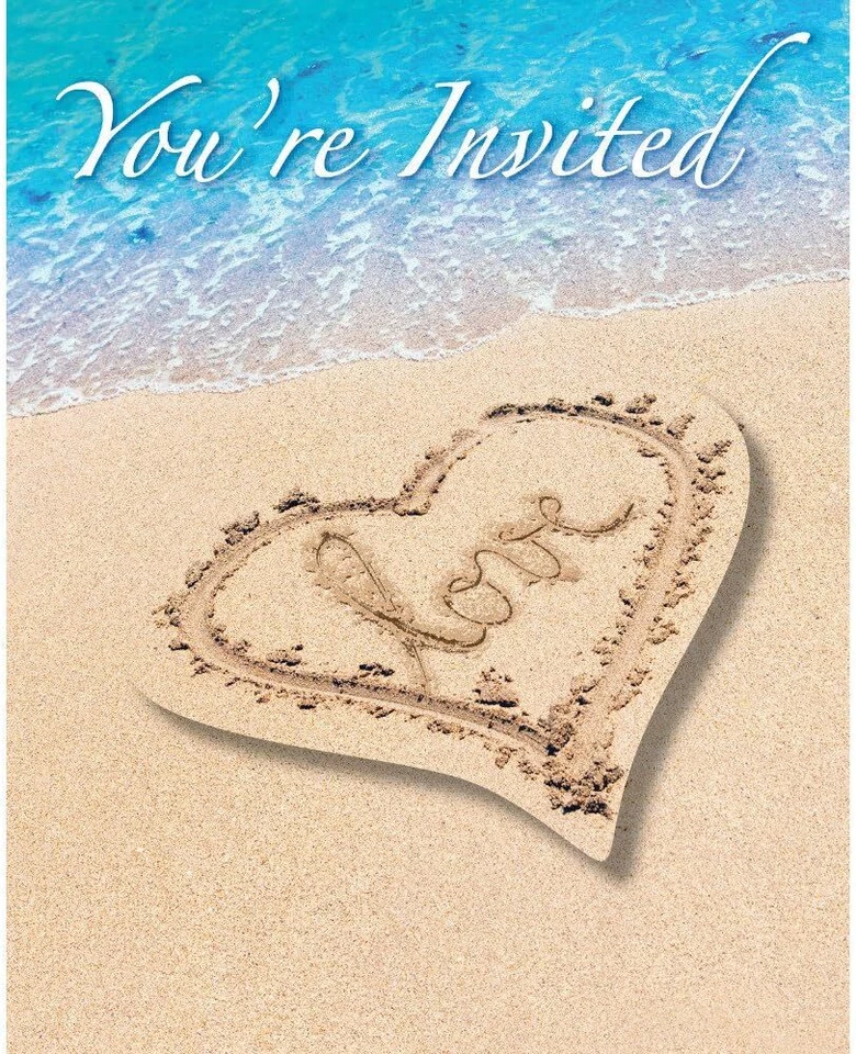 Beach Love Tropical Luau Bridal Shower Wedding Party Invitations w/Envelopes - Image 1 of 1