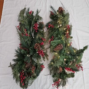 Balsam Hill 6ft Outdoor Red Berry Pine Garland 2pk LED - Picture 1 of 7