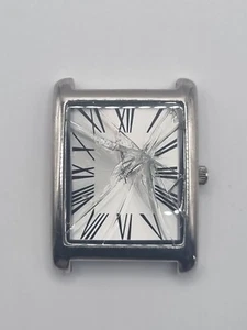 SilverTone Cracked Limit 2035/5286G Rectangular Watch Face For Parts Not Working - Bild 1 von 11