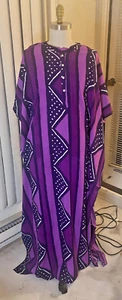 Kaftan Purple Geometrical Print Women's Men's Unisex New Africa Light Weight - Picture 1 of 17
