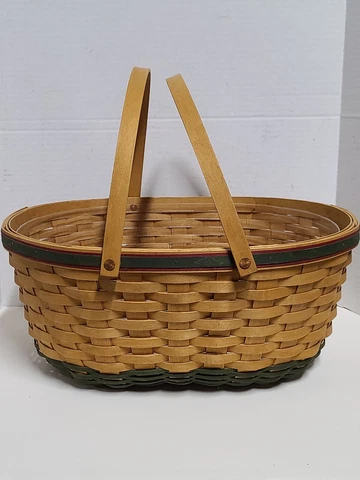 Longaberger 2004 Holiday Hostess Greetings Basket, Green Trim w/Protector, Large Cover