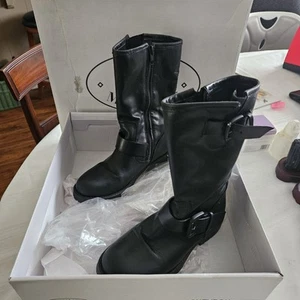 NEW Steve Madden SHEVRON Black Leather Boots (Women Size 5.5) - Picture 1 of 10