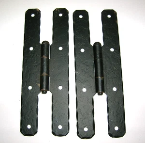 Pair of H Hinges 7" x 2.5" Vintage Removable Pin Forged Iron Black Hager USA - Picture 1 of 6