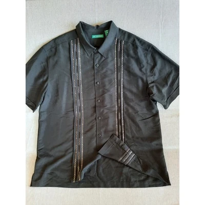 Cubavera Men XXL Button Down Shirt Embroider Pintuck Black Blend Viscose Poly - Image 1 of 4