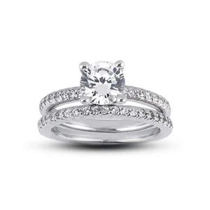 1.98ct H-SI1 Round Earth Mined Certified Diamonds 18k Classic Wedding Ring Set - Picture 1 of 4