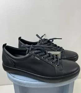 ECCO Womens Soft 7 Black Leather Gore-tex Waterproof Sneakers EU 41 Sz 10-10.5 - Picture 1 of 6