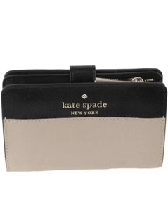 Neu mit Etikett Kate Spade Staci Colorblock Medium kompakte faltbare Geldbörse in warmbeige Schwarz - Bild 1 von 8