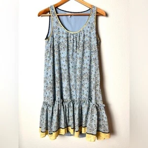 Max Studio Retro Ruffle Shift Dress Novelty Print 70s Colorful Size XS Cottage - Picture 1 of 8