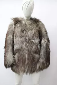 MINT GRAY GOAT FUR COAT JACKET WOMEN WOMAN SIZE 2 PETITE NEW LINING! - Picture 1 of 4