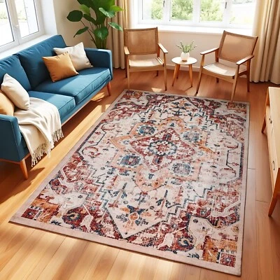 Vintage Floral Medallion Accent Carpet, Multicolor Boho Accent Rug, Soft Carpet - Image 1 of 4