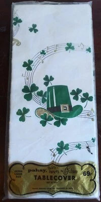 New Pkg 1960s St Patrick's Day Tablecover 60x120 Pakay Party Papers Gibson USA - Image 1 of 4