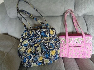 Vera Bradley Ellie Blue Satchel and Bermuda Pink Purse Quilted Handbags 2 Lot - Picture 1 of 12
