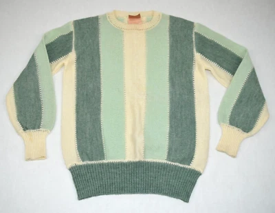 Vintage Sweater Courreges Size S 60s 3 Tone Panel Mod Avocado Ivory Mohair Blend - Image 1 of 4